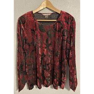 TanJay Womens Top Petite Large Red Black Velvet Burnout Paisley Fairy Whimsigoth